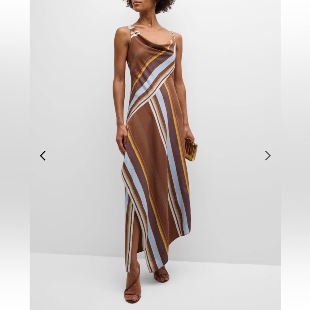 NWOT A.L.C. Lauren Asymmetric Stripe Cowl-Neck Sleeveless Midi Dress
